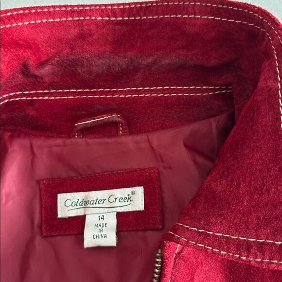 Coldwater Creek Red Leather & Knit Jacket Women’s 14 Zip Front Suede Wool Blend - Picture 7 of 15